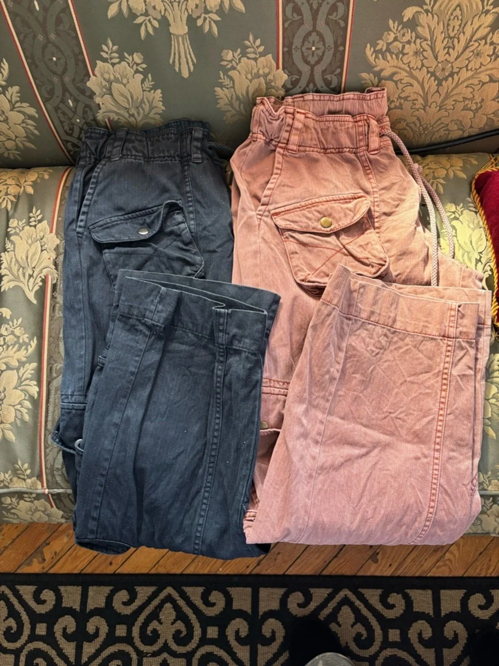 FREE PEOPLE Tahiti Cargo Pocket Utility Pants - Black and Dusty Rose - Picture 3 of 12